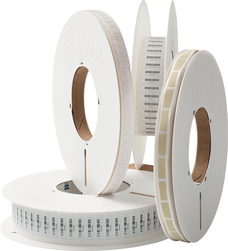 Barcodeetiketten für Leiterplatten. Für automatisierte Kennzeichnung mit Applikatoren.